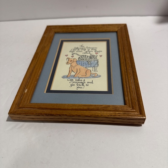 Laura Leide Framed Calligraphy Funny Dog and Cat. Picture Ready to Hang Small Si - Picture 5 of 8